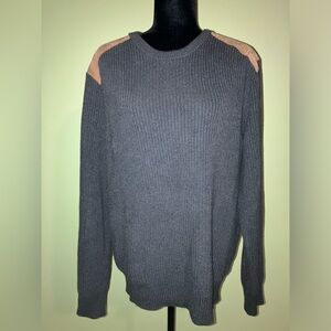 JCREW mens 100% cotton sweater genuine leather shoulder patches XL college prep